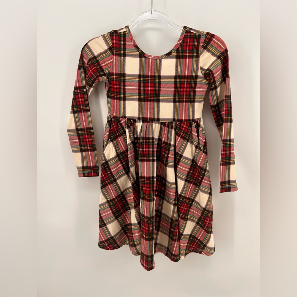 Hanna Andersson Girls Holiday Stretch Plaid Christmas Dress Size 120 6 - 7